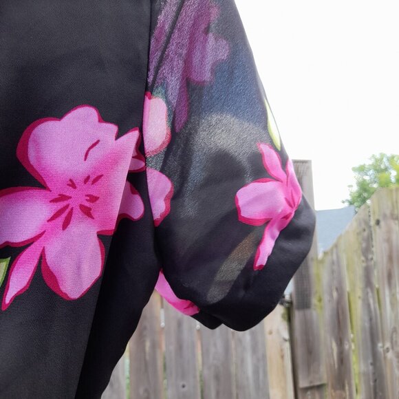 Handmade Dress Black Pink Floral Sheer 36"B 28"W Stretchy Mennonite - Picture 9 of 11